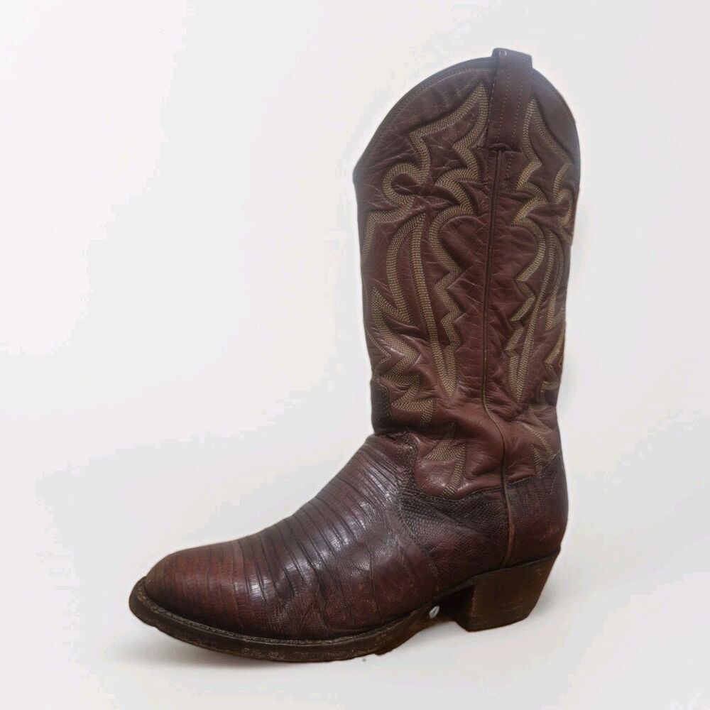 Vintage Panhandle Slim Mens 8D Teju Lizard Brown Leather Cowboy Boots Exotic USA